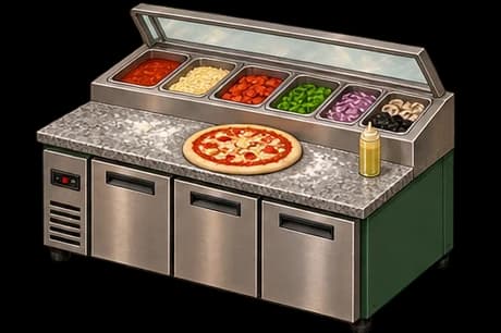 Illustration of pizza prep table